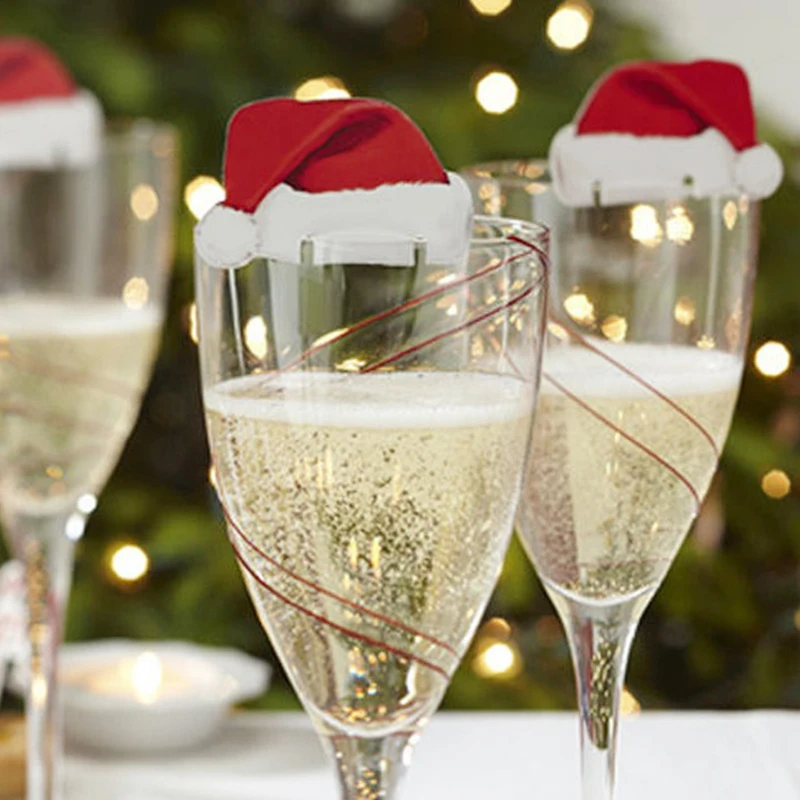 

10pcs Red Wine Plug-in Card Christmas Santa Hat Wine Glass Decoration New Year Party Supplies Holiday Decoration Wine Glass