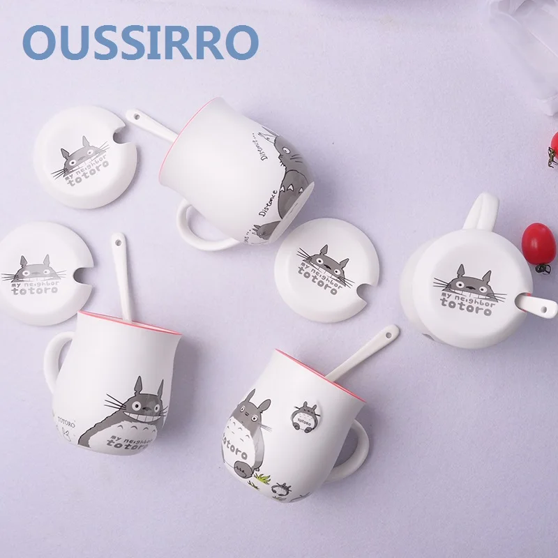 OUSSIRRO 4 стиля мультфильм Тоторо керамические кружки молоко чашка с крышкой и ложкой, конфеты цвет прекрасный воды чашки для детей подарок