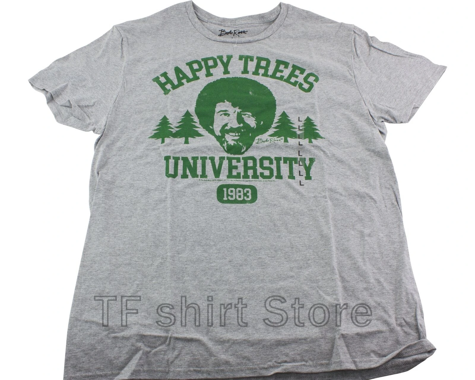 

Funny Print Men T shirt Women cool tshirt Bob Ross Happy Trees University T-Shirt Adult L XL 2XL Gray Green