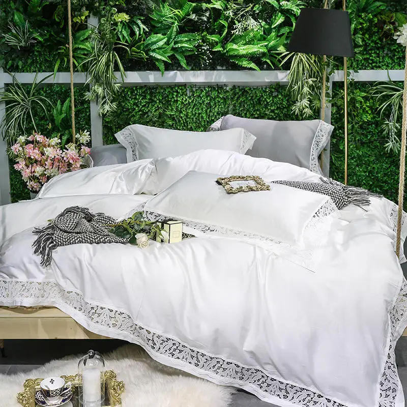 

600TC Egyptian Cotton White Grey Bedding Set Queen King size Bed set Bed sheet Bedlinen Duvet cover parrure de lit ropa de cama