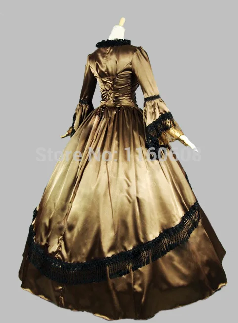 Коричневое атласное кружевное викторианское платье Мари Антуанетта сценическое бальное платье