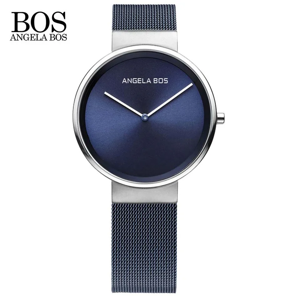 ANGELA BOS Thin Simple Europe Design Sapphire Glass Quartz font b Watch b font font b