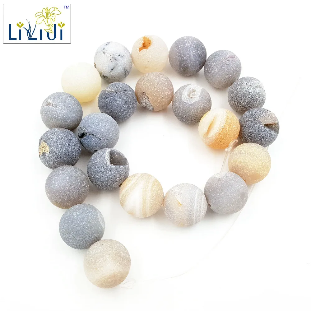 

Lii Ji Natural Stone Matte Grey Crystal Agate 18mm Round Shape beads approx 39cm DIY Jewelry Making Bracelet Necklace