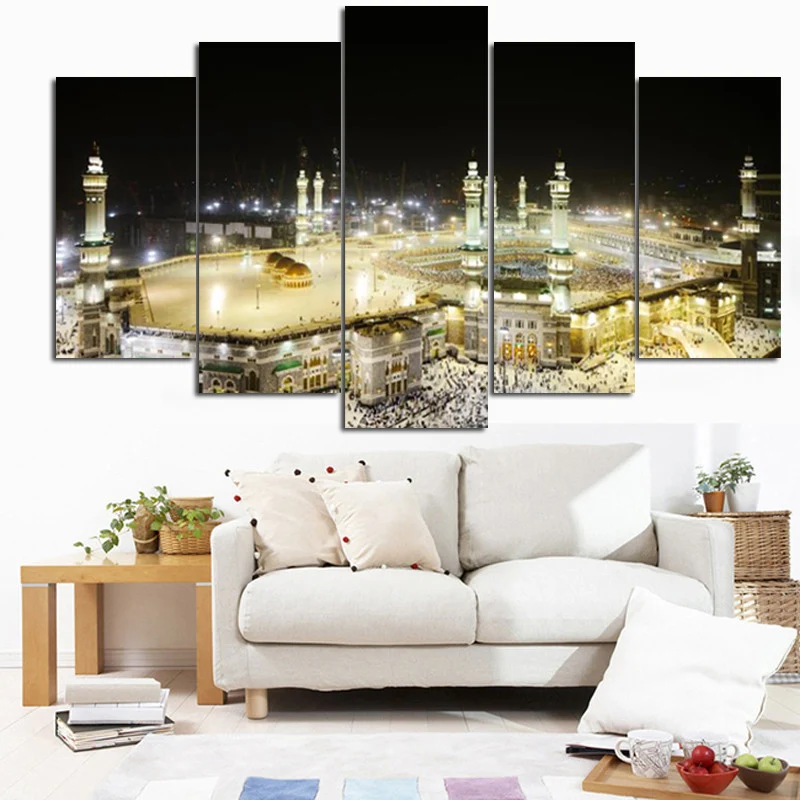 5Panel HD Print Pilgrimage to Mecca Wall Painting Religious Architecture Mecca Faith Europe Mural for Living Room Cuadros Decor (2)