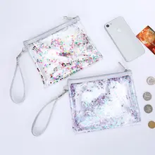 Casual PVC Zipper Cosmetic Beauty Bag Hand Pull Sequin Quicksand Make Up Bag Pouch Travel Portable Makeup Wash Bag Necessarie