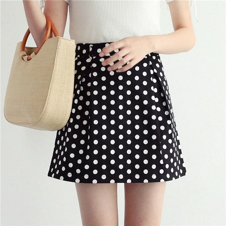 2018 New Fashion Women Skirt Summer Black Polka Dot Skirts Ladies Jupe Femme Casual High Waist Skirt Verano Mini Faldas Mujer (2)