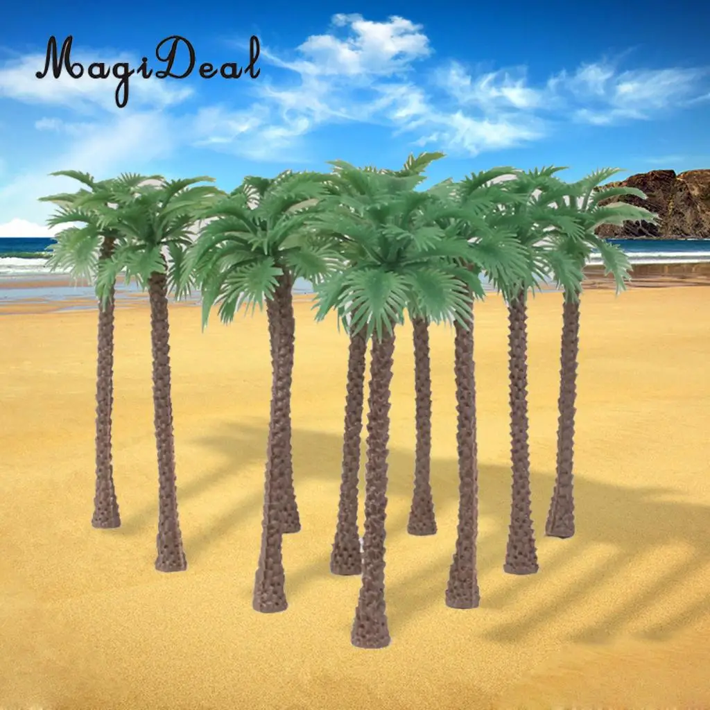 10Pcs Green Plastic Model Trees Artificial Palm Trees Rainforest Beach Sea Scenery Layout Landscape Toys for Children 1:65 14cm