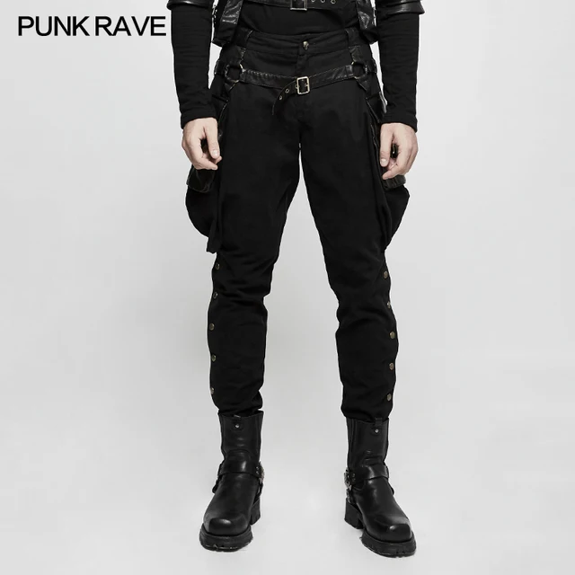 Gothic Brand New Punk Rave Men Black Steam Steampunk Riding Pants Trousers K304