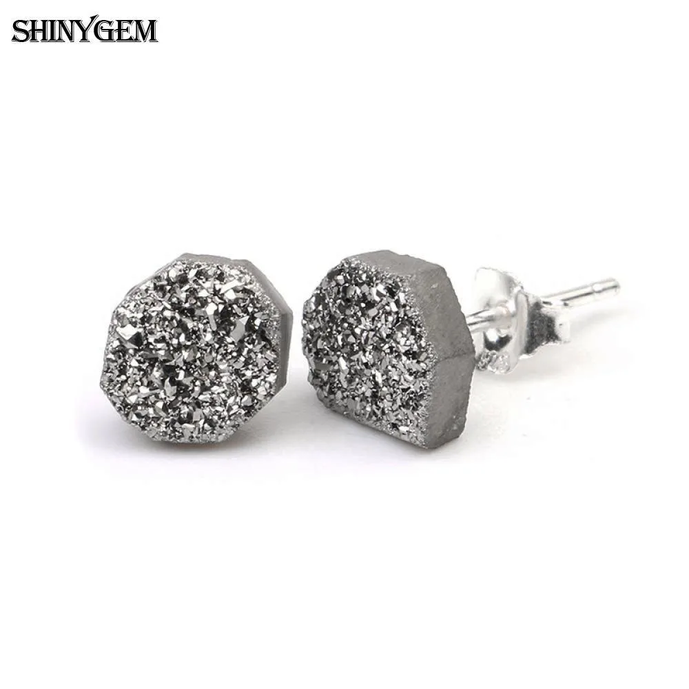 ShinyGem 6-9 мм Необычные Кристальные серьги 925 пробы серебряные серьги-гвоздики маленькие милые натуральные кварцевые серьги друзы для женщин