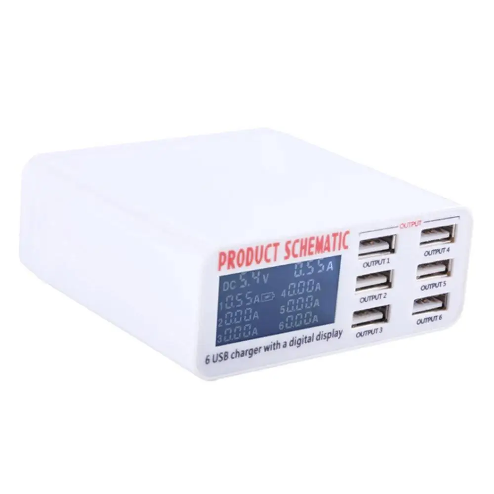 

6A with LCD Digital Display 6 Port USB Charger Fast Smart Charging Station for Smart Phone Tablet PC