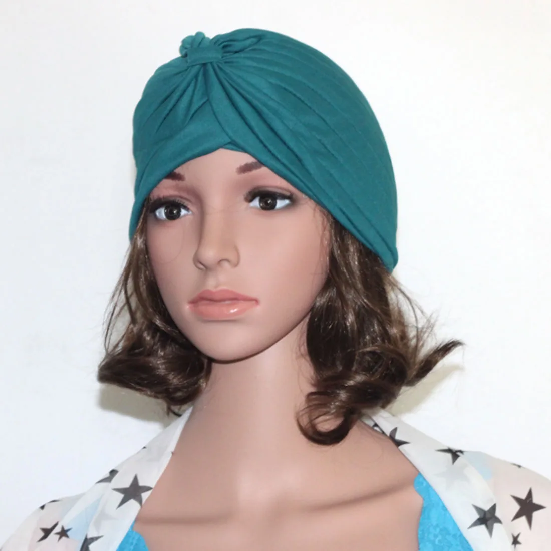 Банданы женские эластичные мусульманский тюрбан шапка повязка на голову женская химиотерапия хиджаб завязанная индийская шапка взрослая повязка на голову для женщин - Цвет: Сиренево-синего цвета