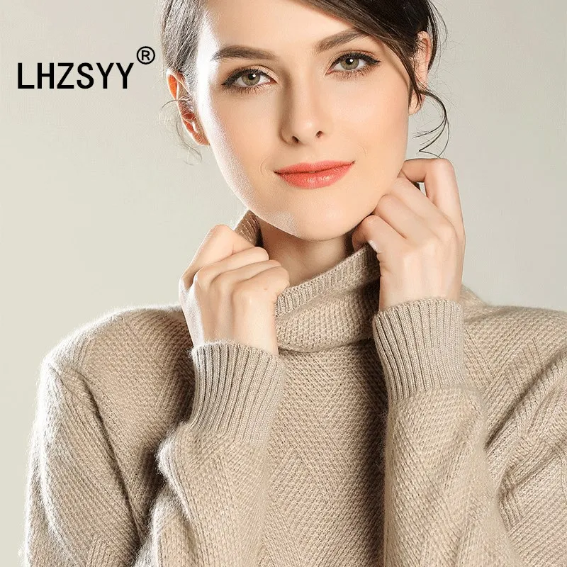 

LHZSYY Autumn Winter New High collar Cashmere Sweater Fashion High Quality Women's Sweater Short Solid color Wool Knit Pullover