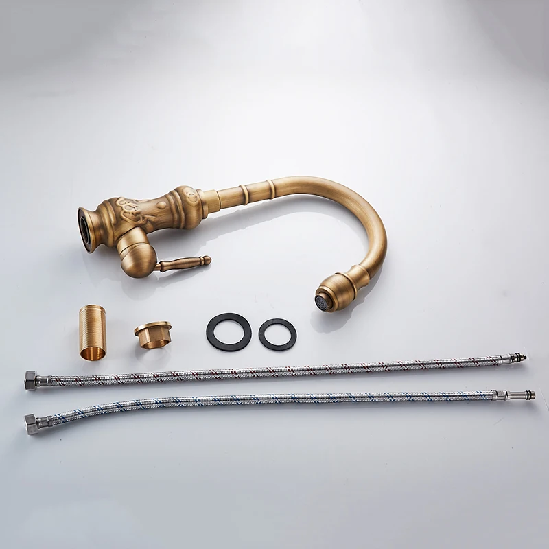 Antique Brass Carve Art Hot and Cold Water kitchen sink faucet 360 Degree Rotation Single Handle/hole Kitchen Mixer Taps KD1289 Antique Brass Carve Art Hot and Cold Water kitchen sink faucet 360 Degree Rotation Single Handle/hole Kitchen Mixer Taps KD1289