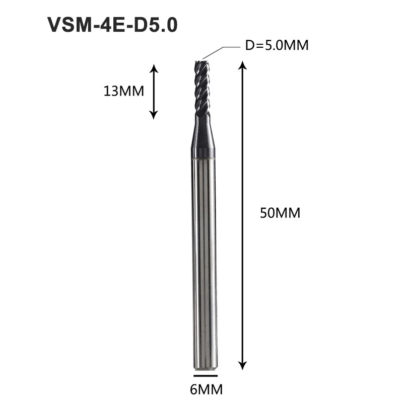 1 шт. VSM-4E Концевая фреза из карбида вольфрама 4 флейты с квадратной головкой с покрытием Концевые Фрезы с ЧПУ фреза для термостойкого сплава, титана - Длина режущей кромки: VSM-4E-D5.0