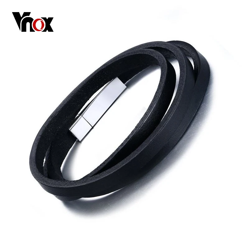 

Vnox Genuine Leather 24.5" Long Bracelet for Men Women Fashion Black Men's Bracelets & Bangles Daily Jewelry