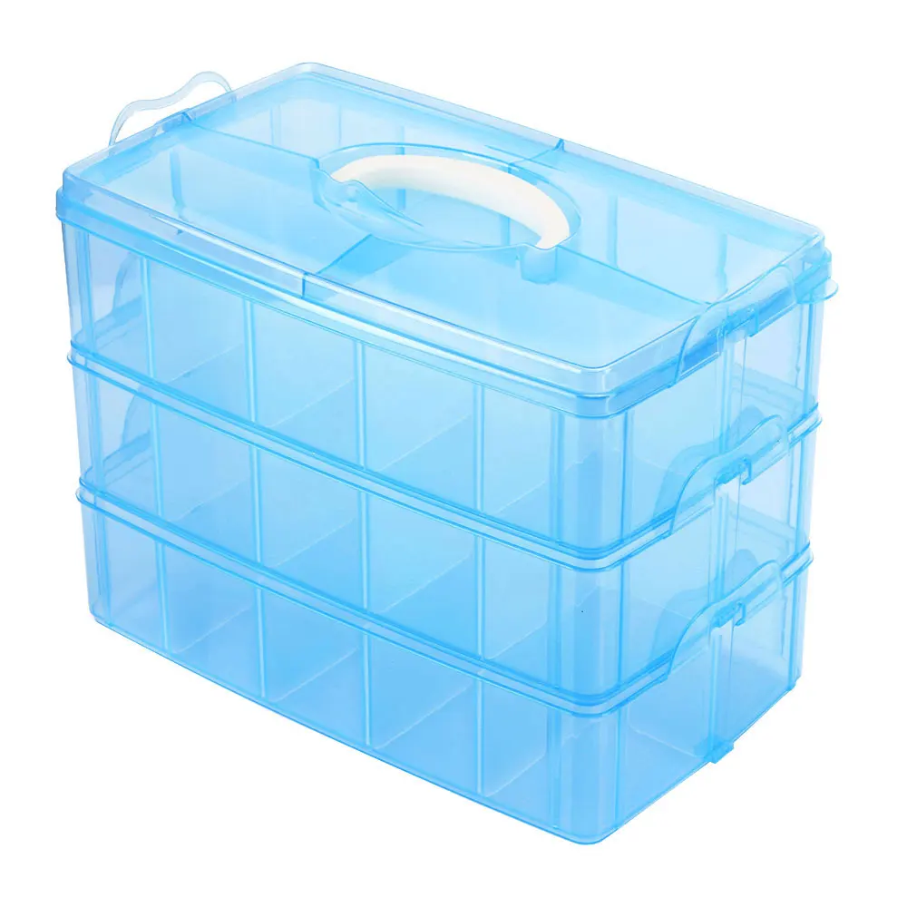30 Grids Clear Plastic Blue Storage Box For Rings Jewelry Display