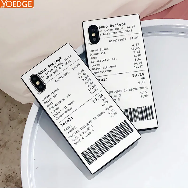 

Receipt Form Funny Case For iPhone 7plus Cases Square Unique Cute Cover for iphone 6s 6plus 7 8 8plus X Fashion White Case