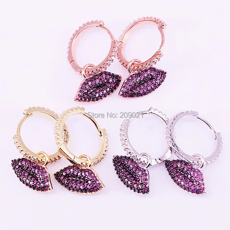 

5Pairs Shiny Rose Red CZ Charming Sexy Lips Earring 2019 New Fashion Dangle Earrings For Women Jewelry