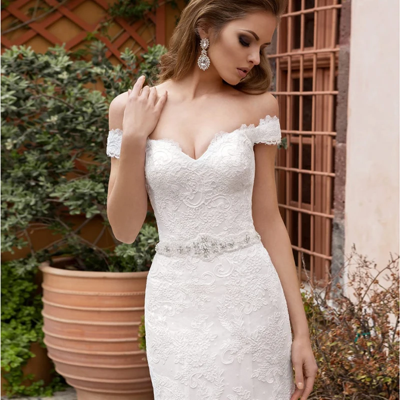 

FOLOBE Vintage Off The Shoulder Lace Robe De Marriage Crystal Beading Backless Mermaid Long Wedding Dresses Vestidos Bridal Gown