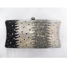 L7701 Crystal Black/Clear/Grey/WhiteAB in gradual change effect Bridal Party Night Metal Evening purse clutch bag handbag case b