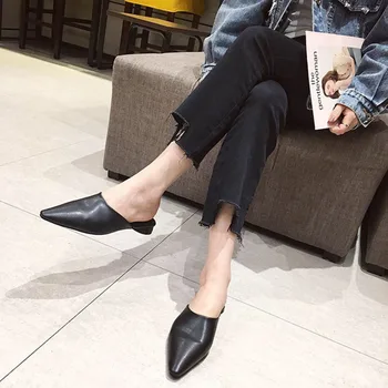 

Fashion Summer Soft Women'S Slippers Hard-Wearing & Anti-Skid New Point Toe Low Heel Mules Shoes Women Slides Four Colors Female