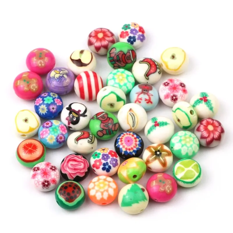 

12x8mm Mix Design 100pcs Polymer Clay Beads For Bracelet Necklace Fittings Bijoux Parts Diy Jewelry Accessory