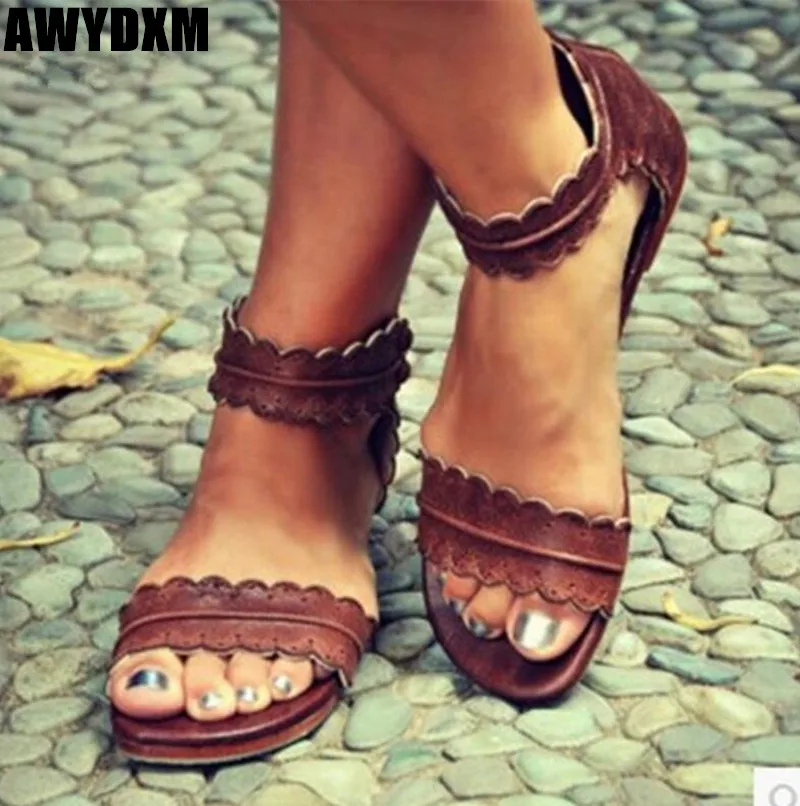 

Rome women sandals summer open toe lacework zipper casual shoes ladies Retro outdoor Beach slip on flat sandals woman shoes S081