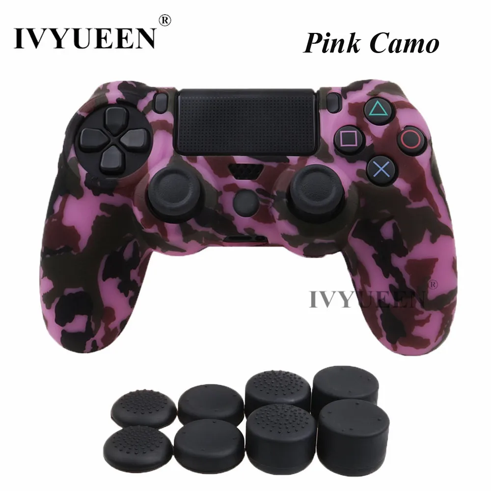 IVYUEEN для Dualshock 4 силиконовая камуфляжная Защита Чехол для playstation 4 PS4 DS4 Slim Pro контроллер кожи с 8 захватами для большого пальца - Цвет: Pink Camo