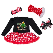 

4pcs/set Cute Newborn Clothing Set Toddler Girl Clothing Set Infant Costume Gifts Long Sleeve Dot Xmas Tree Tutu Lace Dresses