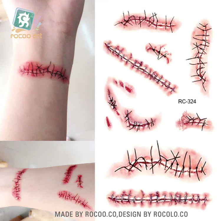

Body Art waterproof temporary tattoos for women and men 3d terror scar design small arm tattoo sticker wholesales RC2324