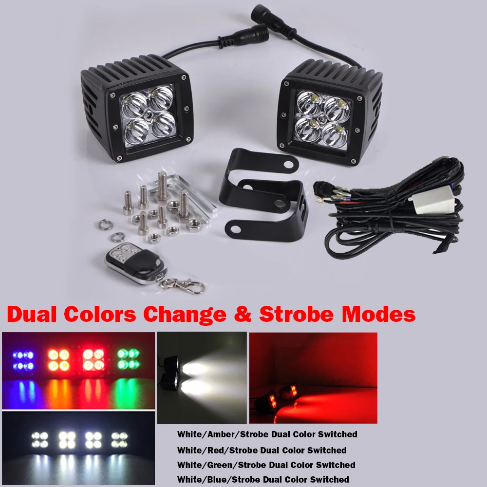 Pair 24W White//Green Strobe Off-road Led Work Light Cube 3X3/" Pods /& Free Wiring