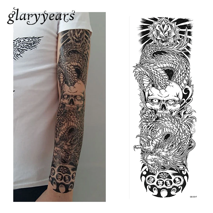 1 Piece Tattoo Sticker Rose Flower Dragon Skull Pattern 