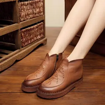 

Spring And Autumn Vintage Style Women Boots Genuine Leather Low Heels Handmade Soft Outsole Comfortable Women Ankle Boots