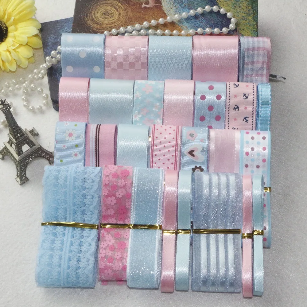 31 Yards/Set DIY Hair Bow Material Pink & Light Blue Color Mix Ribbon Set ribbon decoration ribbon supplies velvet ribbon