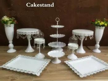 

2019 white crystal wedding table centerpieces cake stand wedding table flower vase dessert table decor cake candy fruit plate