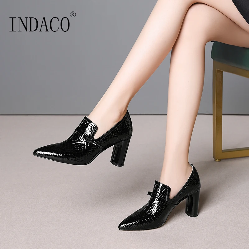 2019 Shoes Woman Leather Black High Heel Pumps Fashion Sexy Dress Shoes 7cm 33-43