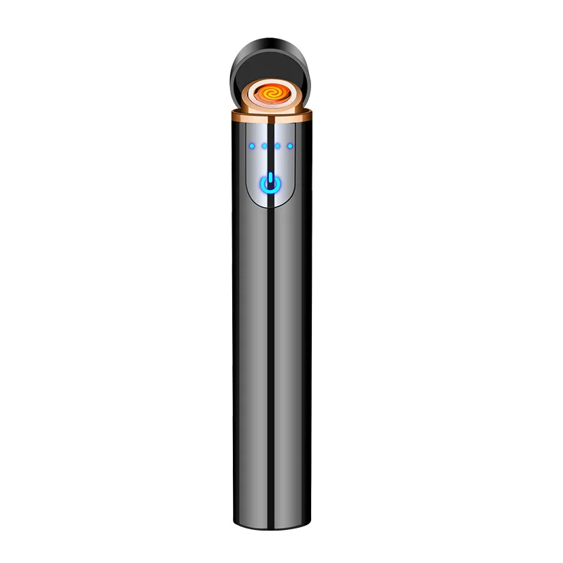 Новинка, мини USB Зажигалка с сенсорным экраном, электрические зажигалки для сигарет, тонкая ветрозащитная металлическая перезаряжаемая зажигалка, гаджеты для мужчин