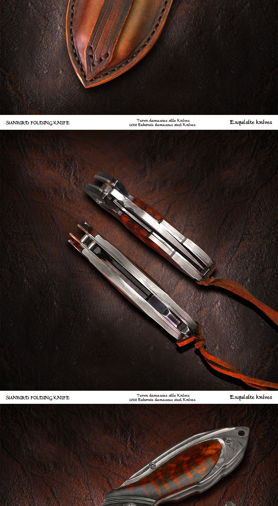 TUREN-Дамасская сталь мини складной карманный нож Snakewood ручка выживания Охота EDC с ручной резной кожаный чехол/кобура