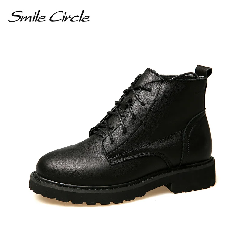 

Smile Circle Ankle Boots for Women Genuine Leather Short Boots Autumn Winter British style boots women Platform Shoes