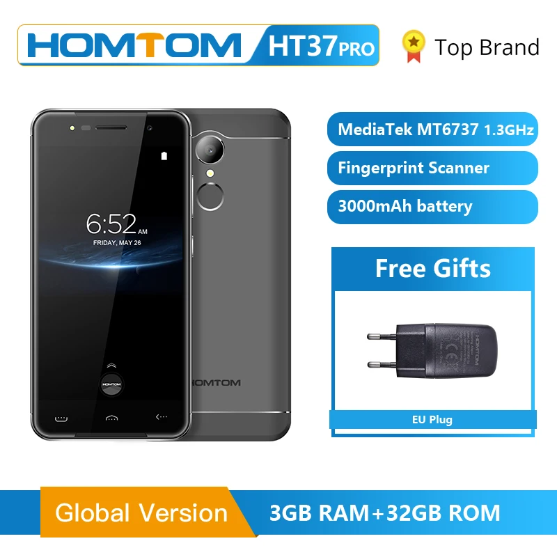 Оригинальный HOMTOM HT37 Pro смартфон 4G MT6737 5 0 дюймов HD Android 7 сотовый телефон 3 + 32 Гб 13 МП