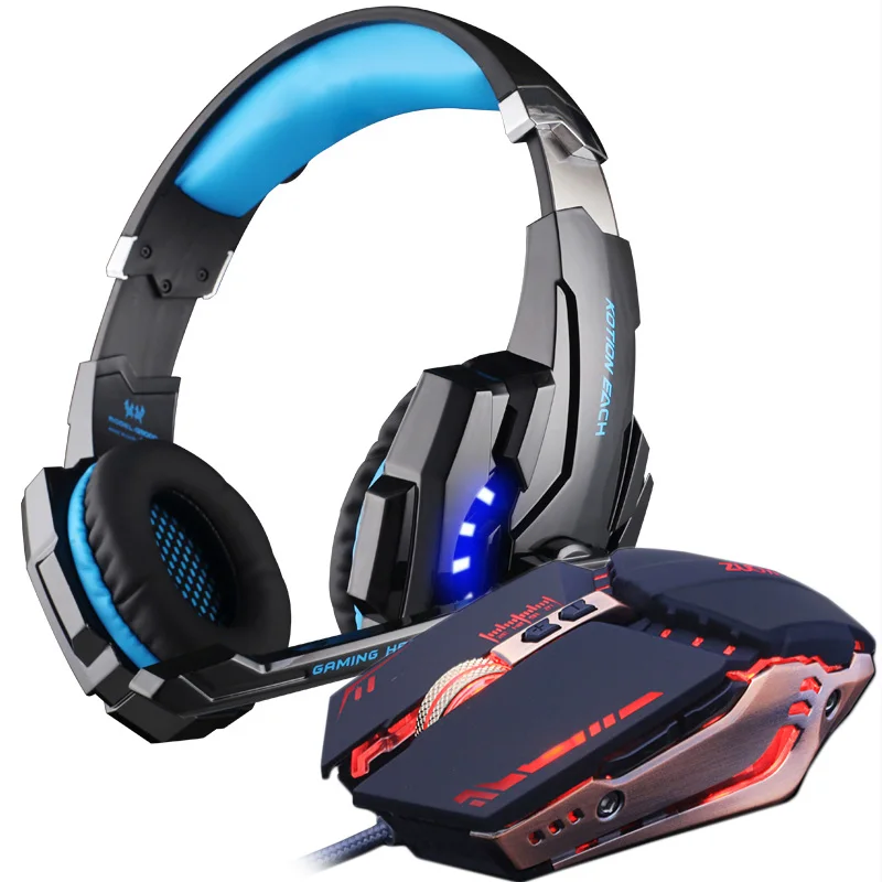 Pаспродажа Игровая гарнитура и игровая мышь 4000 dpi, регулируемые стерео наушники для геймеров, наушники + геймерские мыши, светодиодный светильник, пров...