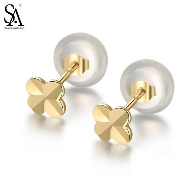 Silver Ageless 9k Yellow Gold Clover Stud Earrings For Women Fine Silver Ageless 9k Yellow Gold Clover Stud Earrings For Women Fine Jewelry 2017 New Arrival