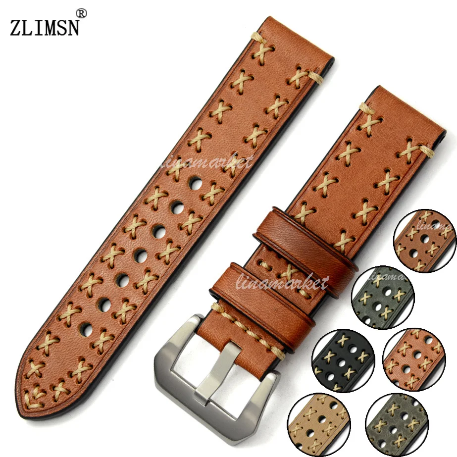 22mm MEN light brown 100 Genuine Leather thick Manual Watch Band Strap