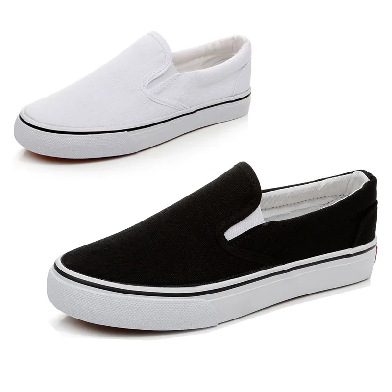 

Hot Sale Unisex Solid Color Slip On Tendon Sole Canvas Shoes White/Black Color Optional Size 36-44 Available Men's Canvas Shoes