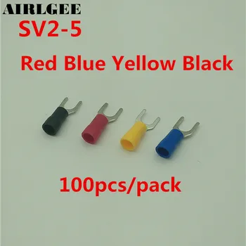 

100 Pcs SV2-5 Insulated Fork Cable Wire Terminal Connector Electrical Crimp Terminal 16-14AWG 1.5-2.5mm2