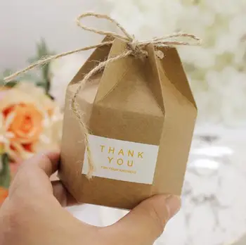 

100 X Brown Hexagonal Shape Kraft Paper Boxes Wedding Favors Candy Box Party Supplies Thank You Gift Box Chocolate Boxes