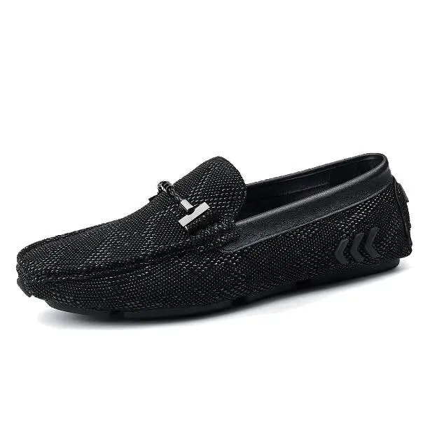 Модные черные мужские лоферы на плоской подошве Удобные из натуральной кожи черный горох обувь