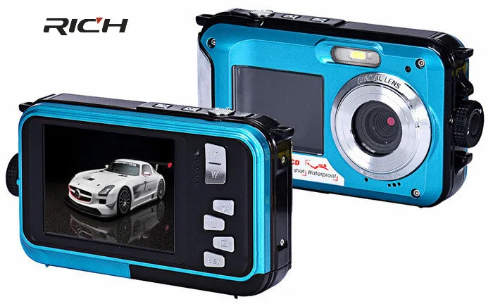 H268 цифровой Камера 3 м Водонепроницаемый Камера 2.7 дюймов + 1.8 дюймов двойной Экран Max 24MP 16 раз цифровой зум черный видеокамеры