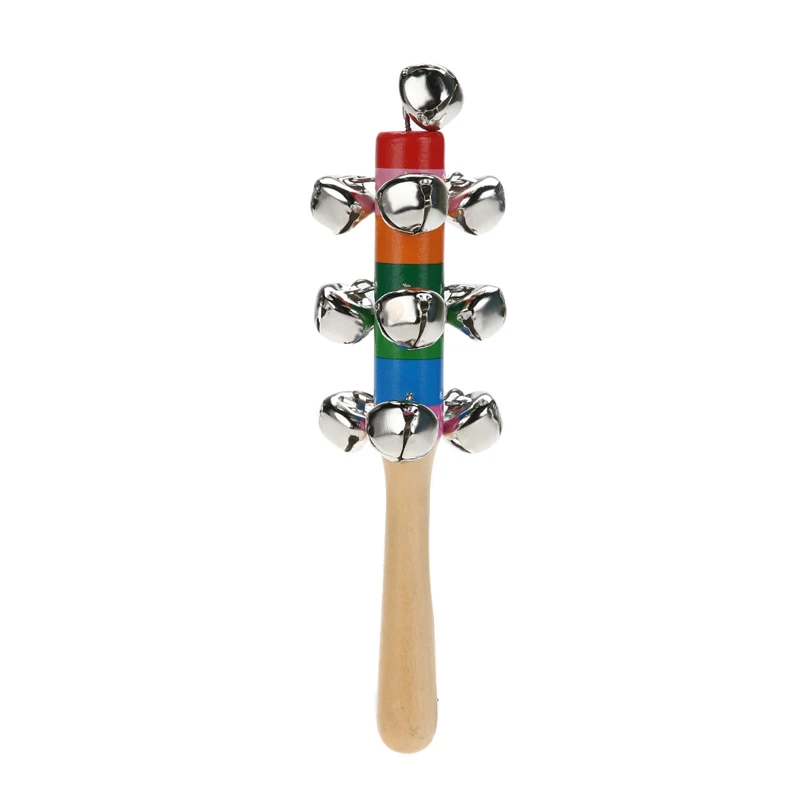 19cm Rainbow Rattle font b Toy b font kid Pram Crib Handle Wooden Activity Bell Stick