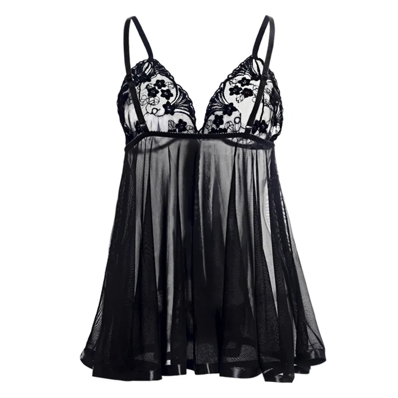 S M L XL XXL 3XL 4XL 5XL 6XL Plus Size Sexy Lingerie How Women Black Embroidery Babydolls Transparent  Dress  Porno Costumes (19)